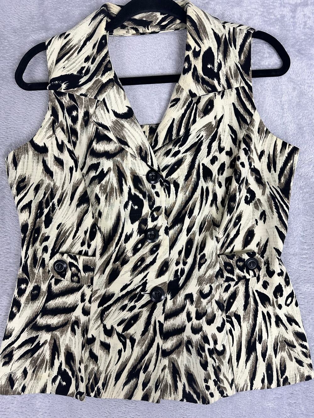 VTG Virgo Leopard Backless Halter Top 12 L Mob Wife Indie Sleaze Y2K 90s Retro